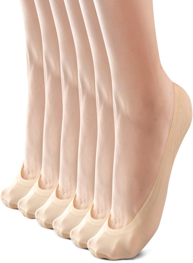 Sofier No Show Socks Womens, Non Slip Ultra Low Cut 6 Pairs Thin Silky Footies Cotton Sole Invisible Socks Flats Loafers Nude - Image 1
